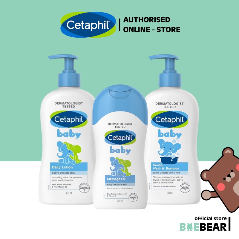 Cetaphil Baby Gentle Wash and Shampoo I Daily Lotion (With Shea Butter) 400ML | Baby Massage Oil 200ml [Baebear.sg]