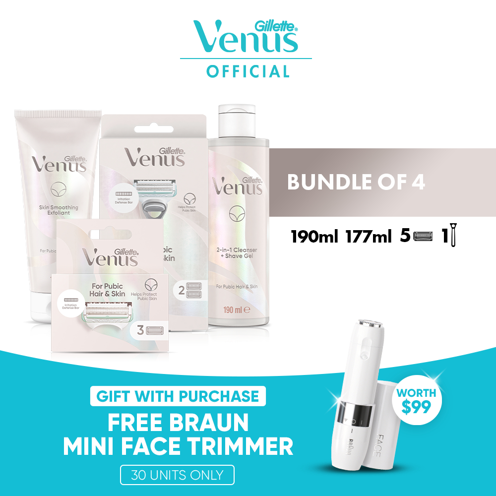 [Bundle Deal] Gillette Venus Razor Pubic Hair &amp; Skin (Handle + 2 Refills)/3 Blade Refills/2in1 190ml/Exfoliant 177 ml