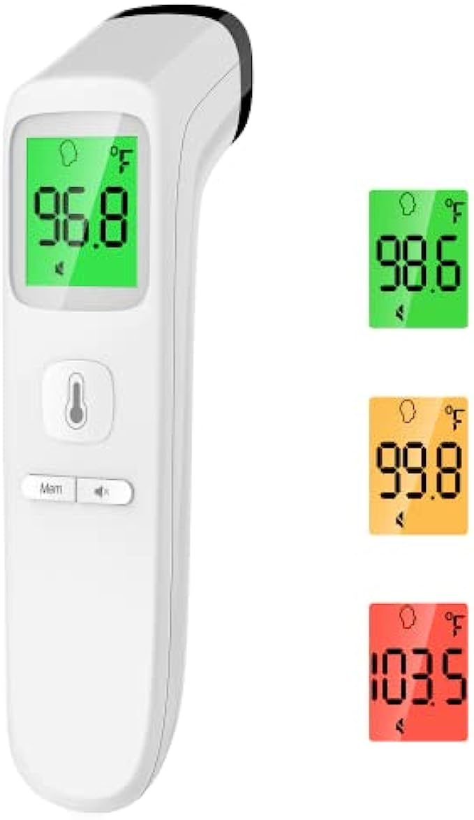Forehead Thermometer, Baby and Adults Thermometer with Fever Alarm, LCD Display and Memory Function, Ideal for Whole Family (White)